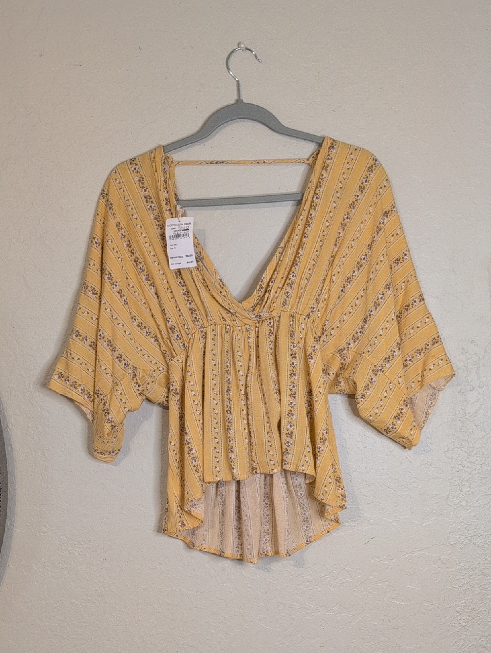 Nordstrom Yellow V-Neck Floral Stripe Peasant Blouse